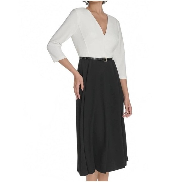 Tommy Hilfiger Dresses & Skirts - Tommy Hilfiger Belted V Neck Half Sleeve Contrast A Line Dress Women Size 10 NWT